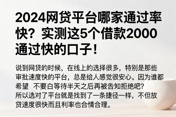 2024网贷平台哪家通过率快?实测这5个借款2000通过快的口子!