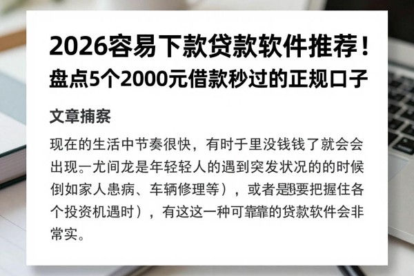 2026容易下款贷款软件推荐!盘点5个2000元借款秒过的正规口子