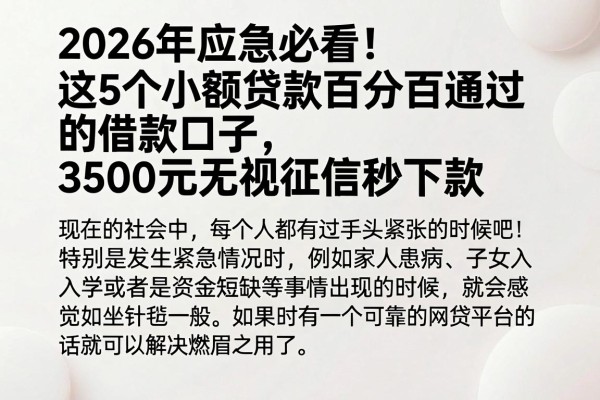 2026年应急必看!这5个小额贷款百分百通过的借款口子,3500元无视征信秒下款