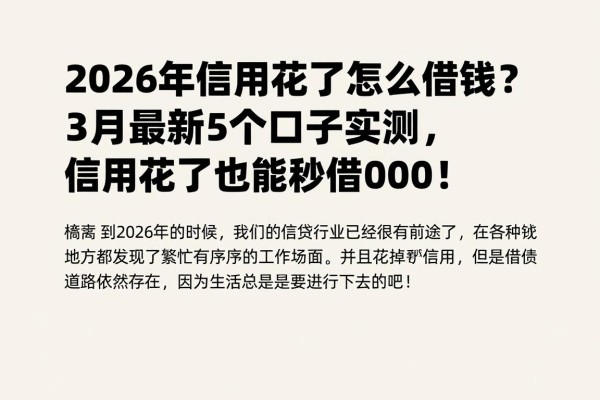 2026年信用花了怎么借钱？3月最新5个口子实测，信用花了也能秒借1000！
