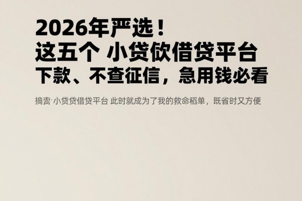 2026年严选!这五个小额贷款借贷平台好下款、不查征信,急用钱必看