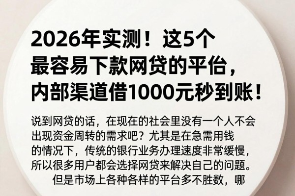 2026年实测!这5个最容易下款网贷的平台,内部渠道借1000元秒到账!