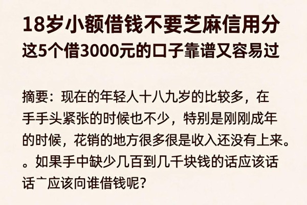 18岁小额借钱不要芝麻信用分,这5个借3000元的口子靠谱又容易过
