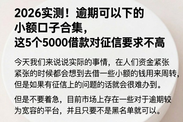 2026实测!逾期可以下的小额口子合集,这5个5000借款对征信要求不高
