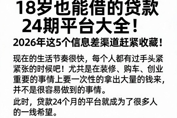 18岁也能借的贷款24期平台大全!2026年这5个信息差渠道赶紧收藏