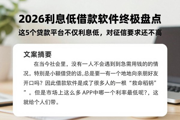 2026利息低借款软件终极盘点:这5个贷款平台不仅利息低,对征信要求还不高