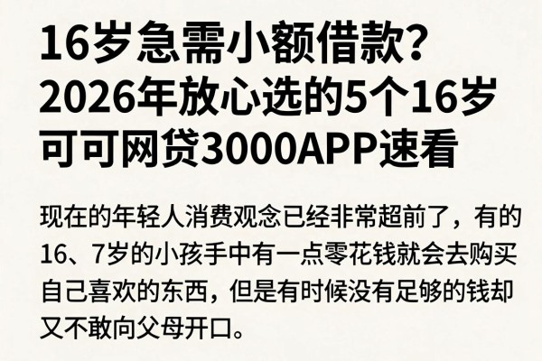16岁急需小额借款?2026年放心选的5个16岁可网贷3000APP速看