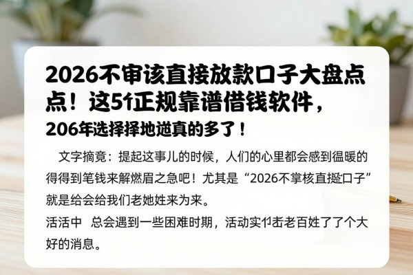 2026不审核直接放款口子大盘点!这5个正规靠谱借钱软件,2026年选择余地真的太多了!