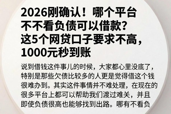 2026刚确认!哪个平台不看负债可以借款?这5个网贷口子要求不高,1000元秒到账