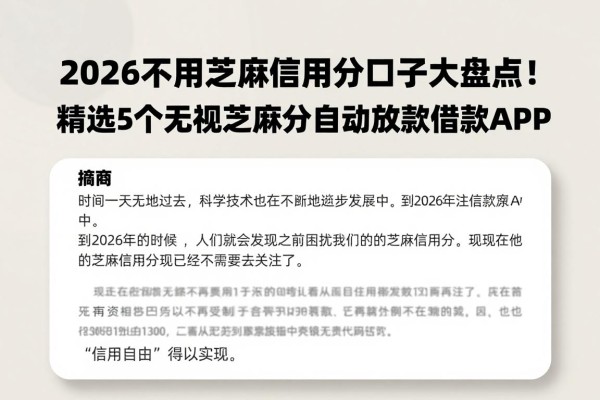 2026不用芝麻信用分口子大盘点!精选5个无视芝麻分自动放款借款APP