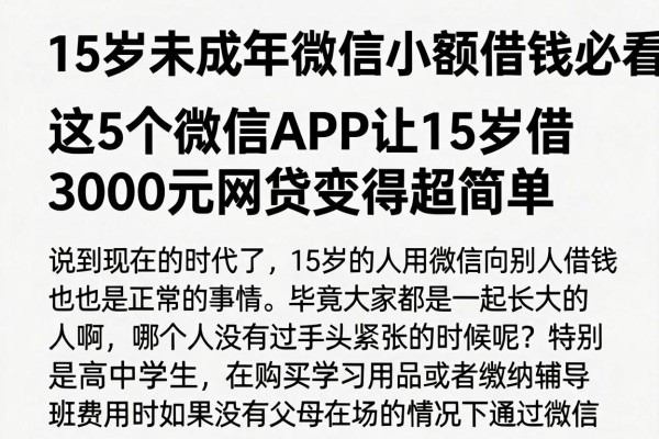 15岁未成年微信小额借钱必看!这5个微信APP让15岁借3000元网贷变得超简单