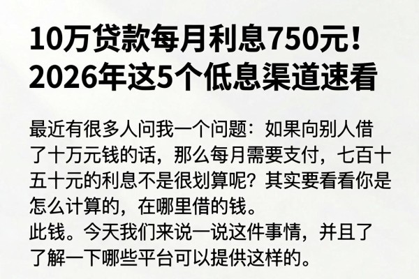 10万贷款每月利息750元!2026年这5个低息渠道速看
