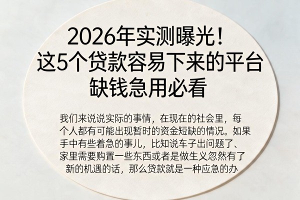 2026年实测曝光！这5个贷款容易下来的平台，缺钱急用必看