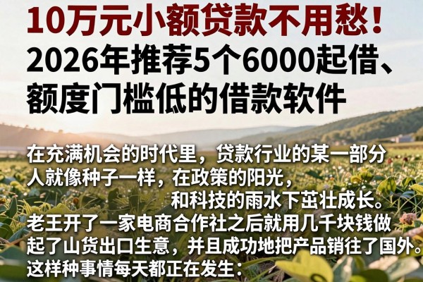 10万元小额贷款不用愁!2026年推荐5个6000起借、额度门槛低的借款软件