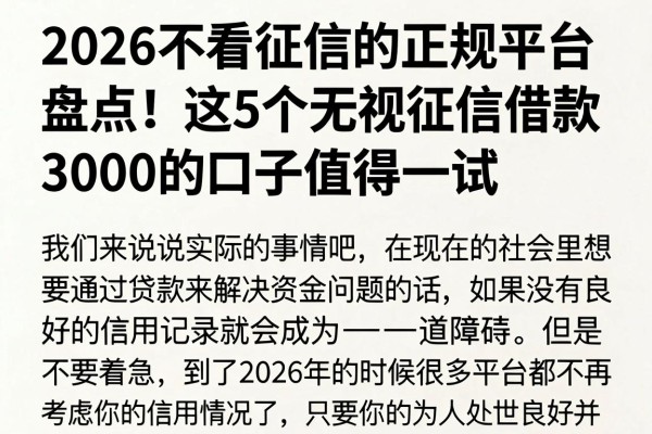 2026不看征信的正规平台盘点！这5个无视征信借款3000的口子值得一试