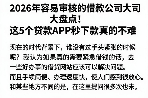 2026年容易审核的借款公司大盘点!这5个贷款APP秒下款真的不难