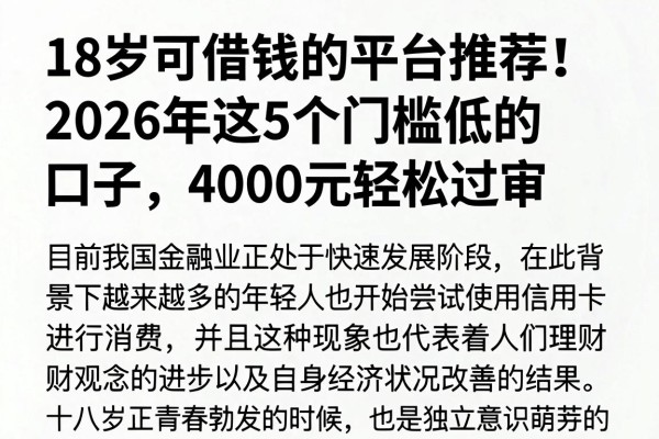 18岁可借钱的平台推荐！2026年这5个门槛低的口子，4000元轻松过审