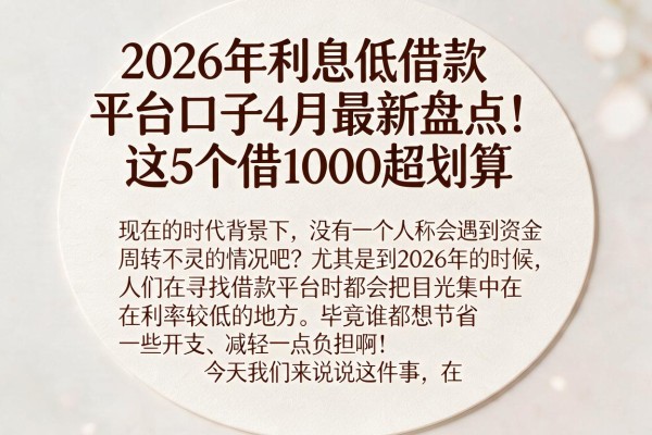 2026年利息低借款平台口子4月最新盘点！这5个借1000超划算