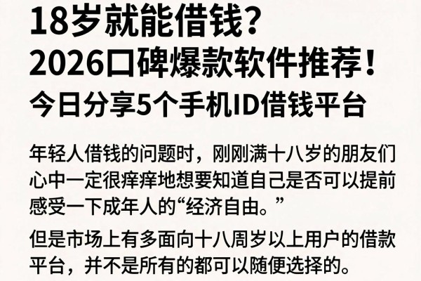 18岁就能借钱?2026口碑爆款软件推荐!今日分享5个手机ID借钱平台
