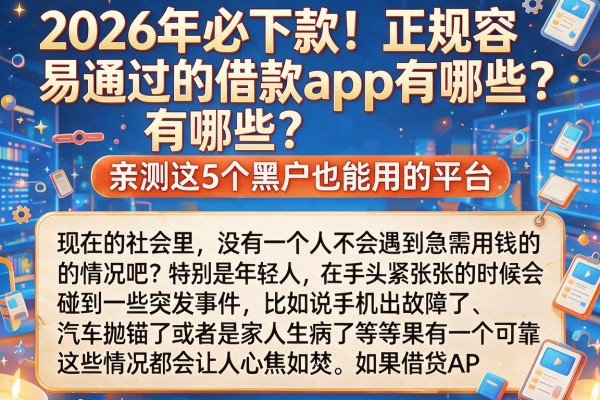 2026年必下款！正规容易通过的借款app有哪些？亲测这5个黑户也能用的平台