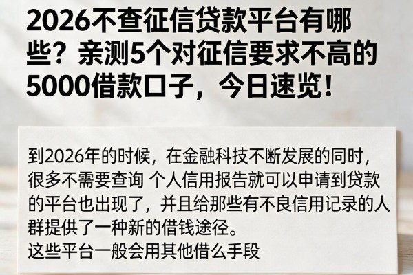 2026不查征信贷款平台有哪些？亲测5个对征信要求不高的5000借款口子，今日速览！