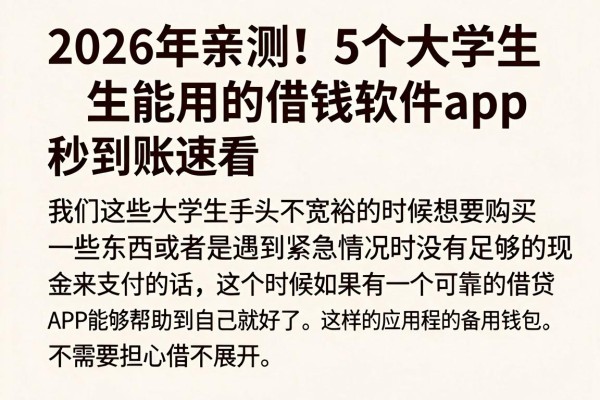 2026年亲测！5个大学生能用的借钱软件app，秒到账速看