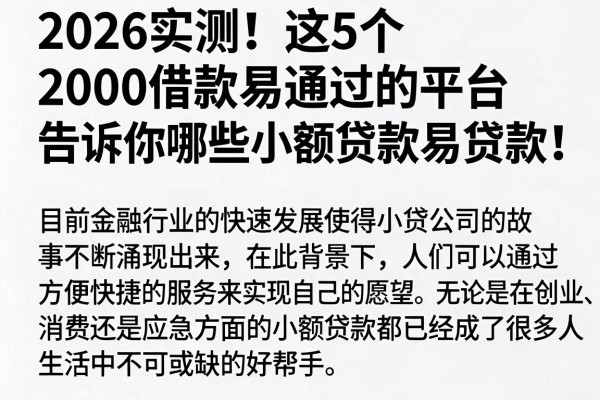 2026实测！这5个2000借款易通过的平台，告诉你哪些小额贷款易贷款