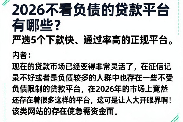 2026不看负债的贷款平台有哪些?严选5个下款快、通过率高的正规平台