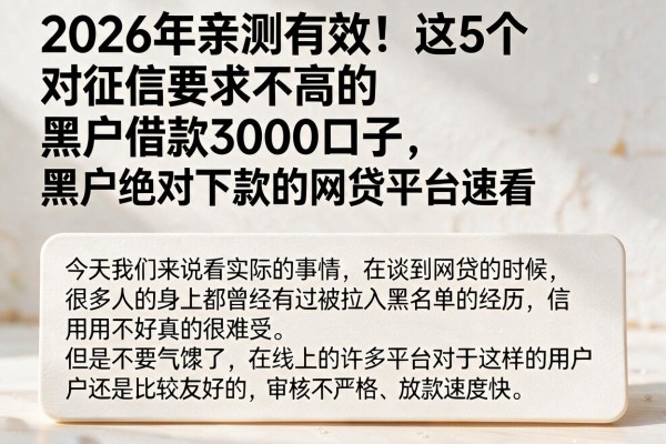 2026年亲测有效！这5个对征信要求不高的黑户借款3000口子，号称黑户绝对下款的网贷平台速看