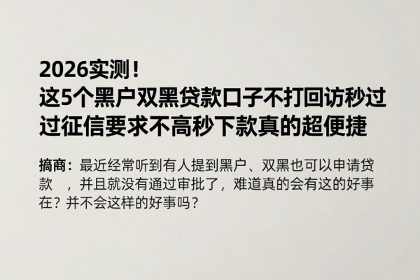 2026实测!这5个黑户双黑贷款口子不打回访秒过,征信要求不高秒下款真的超便捷