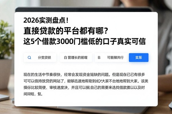 2026实测盘点!直接贷款的平台都有哪些?这5个借款3000门槛低的口子真实可信