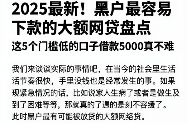 2025最新!黑户最容易下款的大额网贷盘点,这5个门槛低的口子借款5000真不难