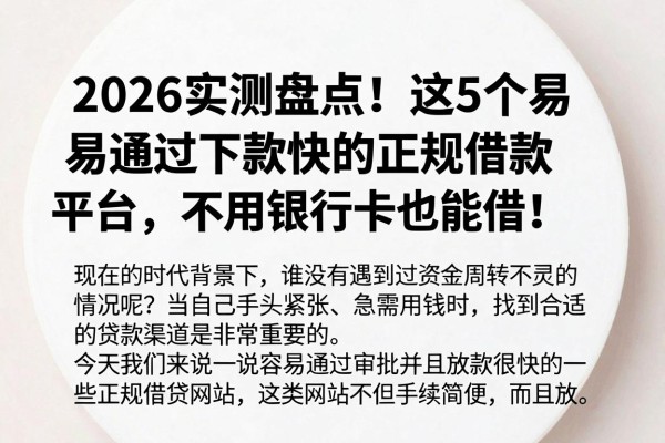 2026实测盘点!这5个易通过下款快的正规借款平台,不用银行卡也能借!