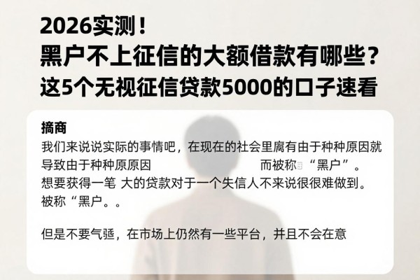 2026实测!黑户不上征信的大额借款有哪些?这5个无视征信贷款5000的口子速看