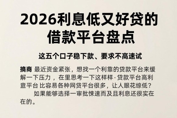 2026利息低又好贷的借款平台盘点，这五个口子稳下款、要求不高速试