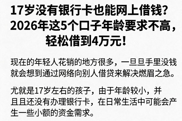 17岁没有银行卡也能网上借钱?2026年这5个口子年龄要求不高,轻松借到4万元!