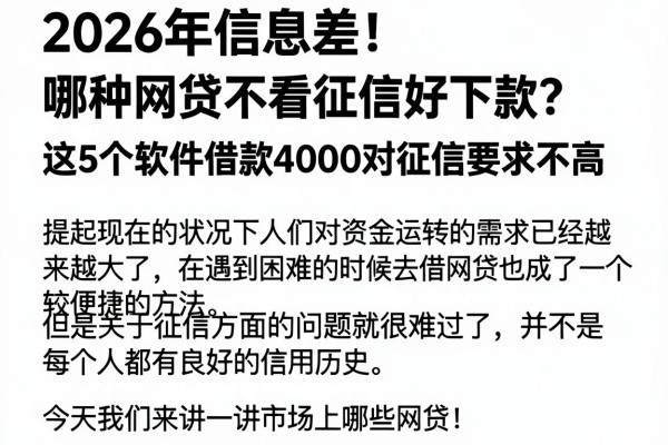 2026年信息差！哪种网贷不看征信好下款？这5个软件借款4000对征信要求不高