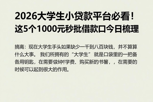 2026大学生小贷款平台必看！这5个1000元秒批借款口子今日梳理