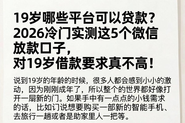 19岁哪些平台可以贷款?2026冷门实测这5个微信放款口子,对19岁借款要求真不高!