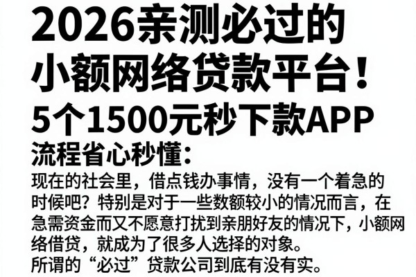 2026亲测必过的小额网络贷款平台!5个1500元秒下款APP,流程省心秒懂