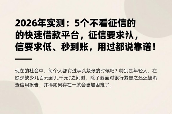 2026年实测:5个不看征信的快速借款平台,征信要求低、秒到账,用过都说靠谱!