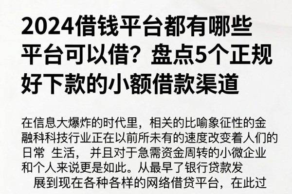 2024借钱平台都有哪些平台可以借?盘点5个正规好下款的小额借款渠道