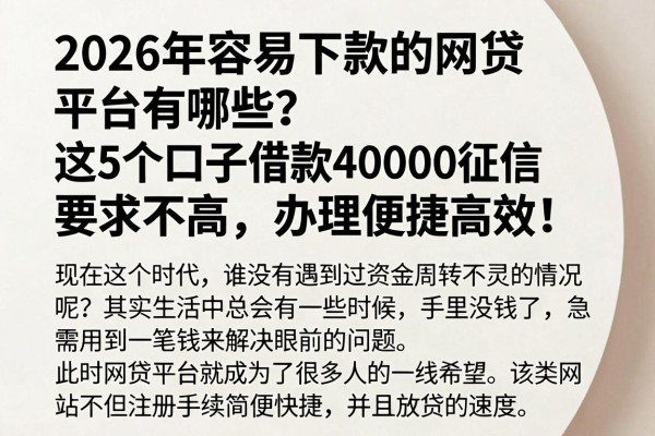 2026年容易下款的网贷平台有哪些?这5个口子借款40000征信要求不高,办理便捷高效!