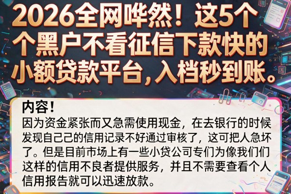 2026全网哗然！这5个黑户不看征信下款快的小额贷款平台，入档秒到账