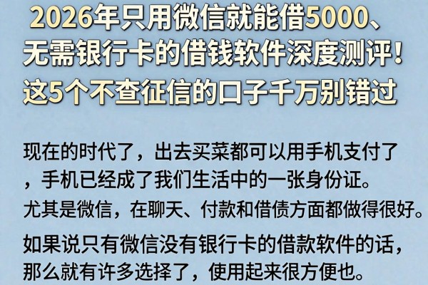 2026年只用微信就能借5000、无需银行卡的借钱软件深度测评!这5个不查征信的口子千万别错过