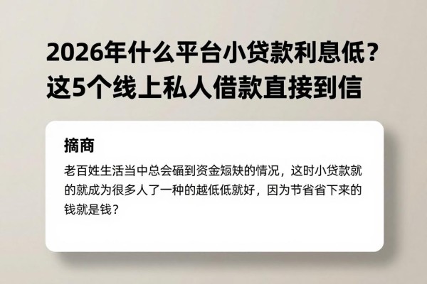 2026年什么平台小额贷款利息低?这5个线上私人借款直接到微信