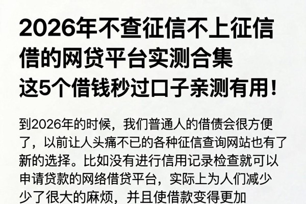 2026年不查征信不上征信的网贷平台实测合集，这5个借钱秒过口子亲测有用！