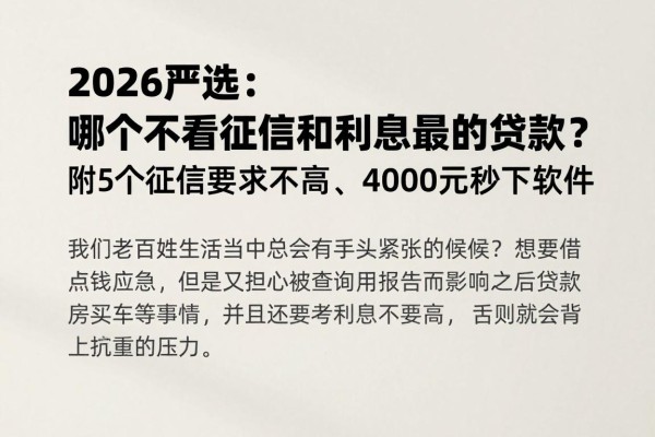 2026严选：哪个不看征信和利息最低的贷款？附5个征信要求不高、4000元秒下软件