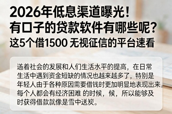 2026年低息渠道曝光！有口子的贷款软件有哪些呢？这5个借1500无视征信的平台速看