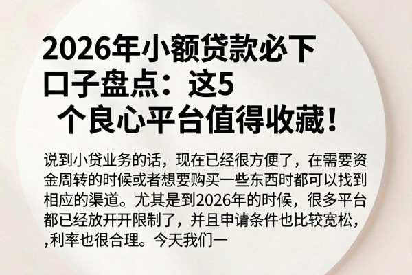 2026年小额贷款必下口子盘点:这5个良心平台值得收藏!